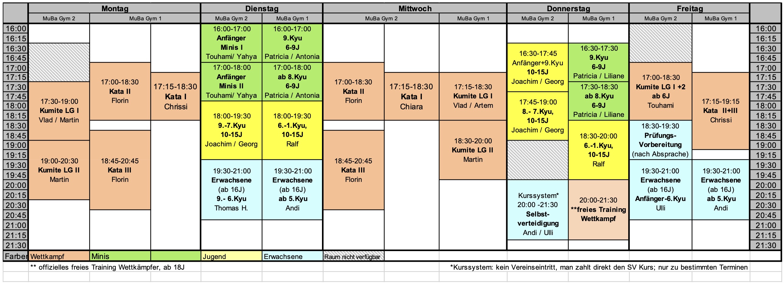 Trainingsplan SVB Karate